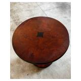 Round Walnut Burl Table - Pedestal with Inlaid Center Star - Dark Cherry Finish