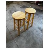 Oak Round Bar Stools (Lot of 2) - 12in Seat Diameter
