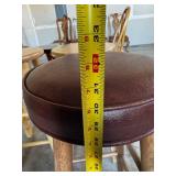 Round Leather Bar Stool with Wooden Legs