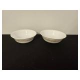 Pair of White Ceramic Bowls with Brown Floral Border