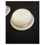 Pair of White Ceramic Bowls with Brown Floral Border