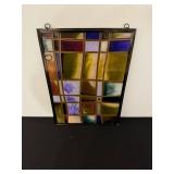 Stained Glass Wall Panel - Multicolor Grid with Hanging Rings & Chain