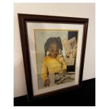 Framed Portrait Print - Girl In Yellow Shirt Reading A Book, Newspaper Collage