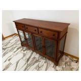 Oak Sideboard Buffet with Glass-Front Cabinets and 4 Drawers