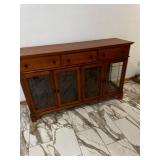 Oak Sideboard Buffet with Glass-Front Cabinets and 4 Drawers