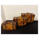 Map-Printed Vintage Travel Trunk Set - 3 Piece Decorative Boxes