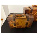 Map-Printed Vintage Travel Trunk Set - 3 Piece Decorative Boxes
