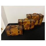 Map-Printed Vintage Travel Trunk Set - 3 Piece Decorative Boxes