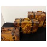 Map-Printed Vintage Travel Trunk Set - 3 Piece Decorative Boxes