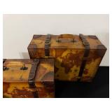 Map-Printed Vintage Travel Trunk Set - 3 Piece Decorative Boxes