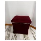 Velvet Burgundy Storage Ottoman with Nailhead Trim - Square Upholstered Footstool
