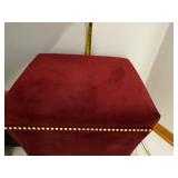Velvet Burgundy Storage Ottoman with Nailhead Trim - Square Upholstered Footstool