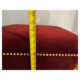 Velvet Burgundy Storage Ottoman with Nailhead Trim - Square Upholstered Footstool