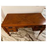 Oak Wood Desk with Four Drawers, Turned Legs, Carved Edge