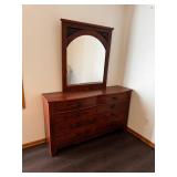 Cherry Finish Wood Dresser with Tall Mirror - 8-Drawer Chest, Traditional Style