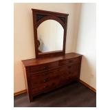 Cherry Finish Wood Dresser with Tall Mirror - 8-Drawer Chest, Traditional Style