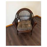 Rattan Wicker Chair with Cushioned Seat - Dark Brown Finish