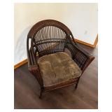 Rattan Wicker Chair with Cushioned Seat - Dark Brown Finish