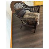 Rattan Wicker Chair with Cushioned Seat - Dark Brown Finish