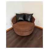 Brown Round Barrel Chair - Plush Microfiber Upholstery Corner Accent