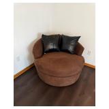 Brown Round Barrel Chair - Plush Microfiber Upholstery Corner Accent