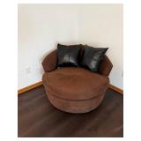 Brown Round Barrel Chair - Plush Microfiber Upholstery Corner Accent