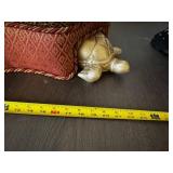 Vintage Ottoman Storage Stool - Tapestry Top, Gold Turtle Feet, Floral Damask Design