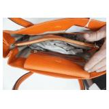 Calvin Klein Orange Leather Purse; Trendy Two-Tone Tassel Accent 3-Compartment Hobo Bag in Black Faux Leather