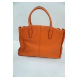 Calvin Klein Orange Leather Purse; Trendy Two-Tone Tassel Accent 3-Compartment Hobo Bag in Black Faux Leather
