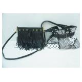 NEW Black & White Purse w/Buckle; Melie Bianco Julie Fringe Bag-Black