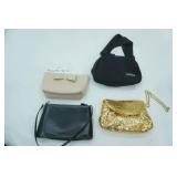 Caniloop Black Fanny Pack; NWT Malibu Skye Vegan Leather Bow Cosmetic Bag; Gold Mesh Clutch Purse w/Tassel and Chain Strap; Small Black Kenneth Cole Reaction Handbag