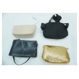 Caniloop Black Fanny Pack; NWT Malibu Skye Vegan Leather Bow Cosmetic Bag; Gold Mesh Clutch Purse w/Tassel and Chain Strap; Small Black Kenneth Cole Reaction Handbag