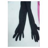Pink 100% Silk Scarf; Long Black Evening Gloves
