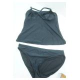 Black Athleta 38DD tankini (underwire shelf bra); Athleta size L black bikini bottom