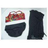 NWT Torrid Size 2 Bikini Top; Lands End Size 12 Black Bikini Bottom; Black Swim Cover
