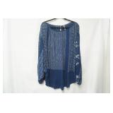 Navy Blue Bohemian Embroidered Blouse Size S