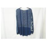 Navy Blue Bohemian Embroidered Blouse Size S