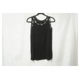 NWT INC Size L Open Shoulder Long Sleeve Black Dress Shirt Embroidered w/beads