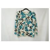 Charter Club Size L Teal/Black/Beige Floral Cardigan