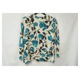 Charter Club Size L Teal/Black/Beige Floral Cardigan