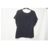 Loft Size M. Navy Blue w/floral embroidery, flutter sleeve blouse