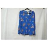 Loft XL Blue Floral Print, Long-Sleeve Blouse