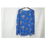 Loft XL Blue Floral Print, Long-Sleeve Blouse