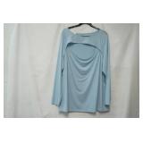NINE WEST 3X. Long Sleeve Light Blue, open-chest blouse.