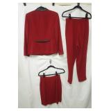 Lexi Garfield Petites 3 Piece deep red set. blazer (sz 8), skirt (sz 6), slacks (6)
