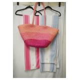 2 Royal Standard microfiber beach towels , pink straw beach bag