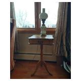 Wooden Table With Lamp
