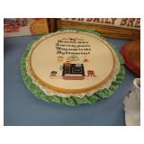 Kitchen Lot - Teapot, Needlework, Paper Towel Holder, Garlic Keeper, and Apple Peeler/Corer/Slicer