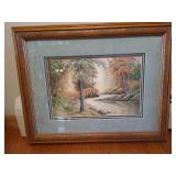 Framed Rare Silk Embroidered Woodland Scene