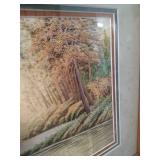 Framed Rare Silk Embroidered Woodland Scene